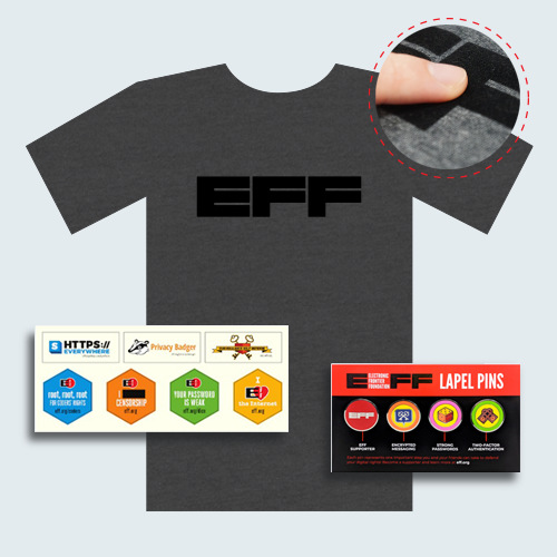 Donor Combo: Fuzzy Monogram T-Shirt, Sticker Sheet, & Enamel Pins