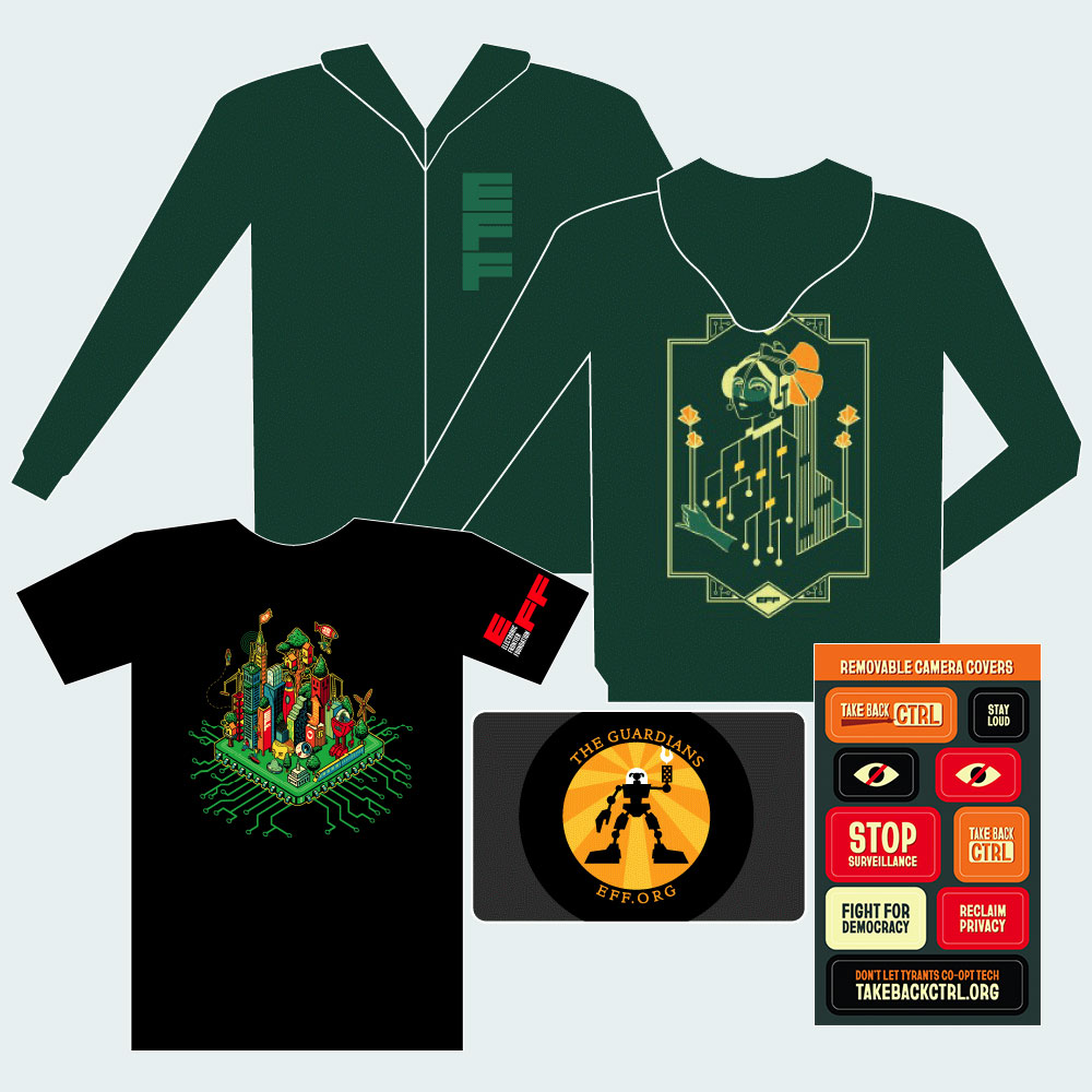 Guardian Combo: Sweatshirt, EFF35 Cityscape T-Shirt, Metal Member Card, & Take Back CTRL Cam Covers 