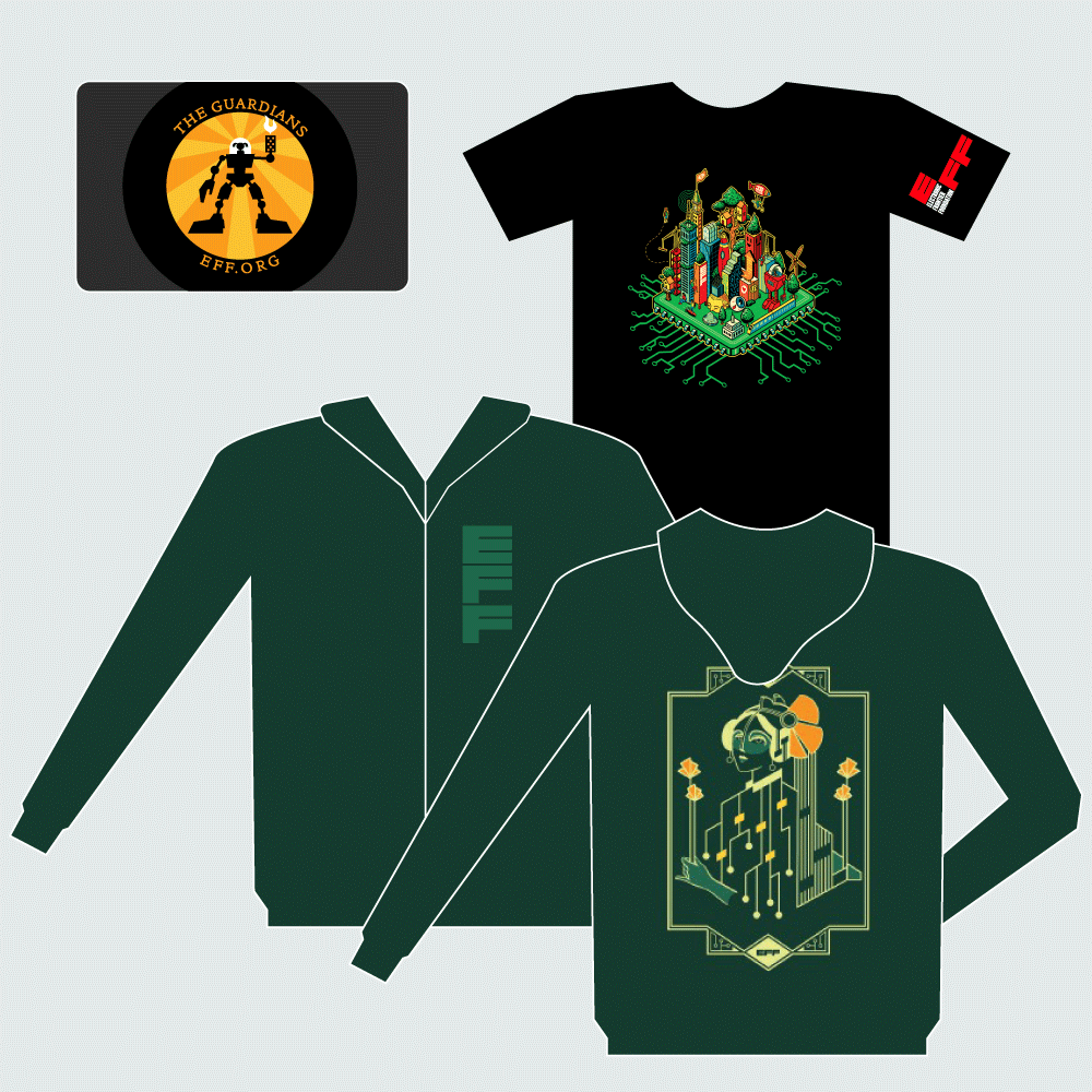 Guardian Combo: Hooded Sweatshirt, EFF35 CityscapeT-Shirt, and Metal Member Card