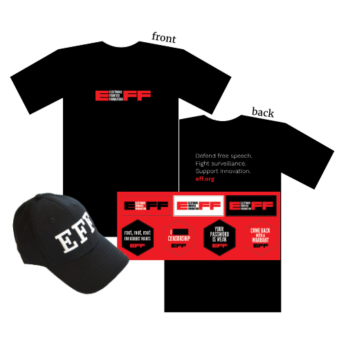 Donor Combo: EFF Logo T-Shirt, Hat, & Sticker Sheet